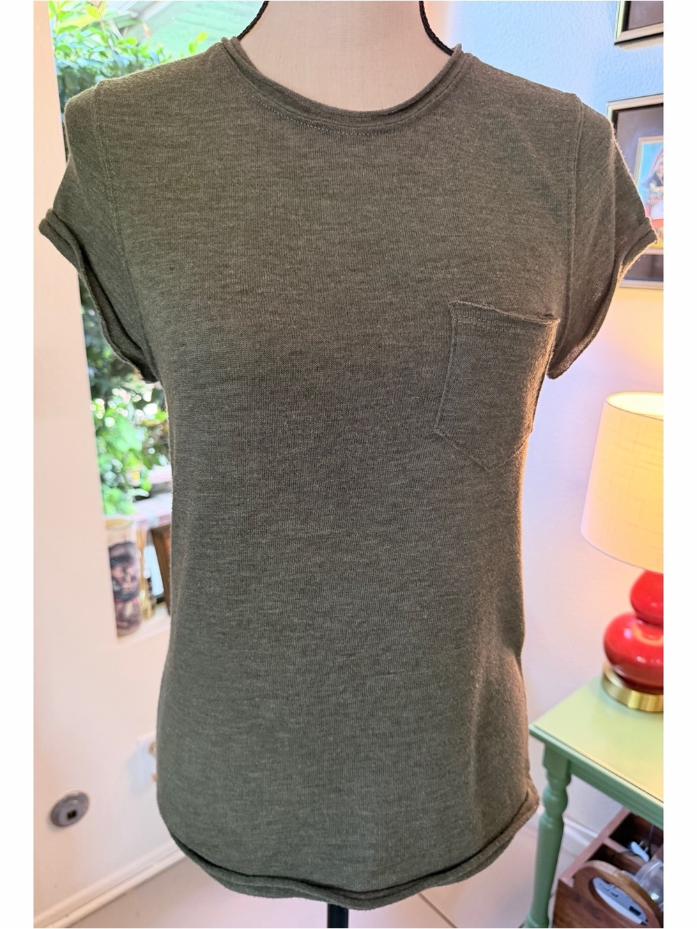 We My People Olive Green Rolled Sleeve Pocket Tee